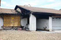 Remnants of a fire that displaced five people, Sunday, July 18, 2021 in Las Vegas. (Rachel Asto ...