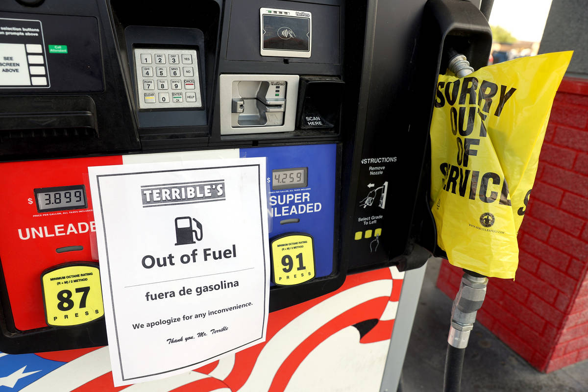 Gas pumps sit empty at the Terrible's on East Bonanza Road and North Lamb Boulevard in Las Vega ...