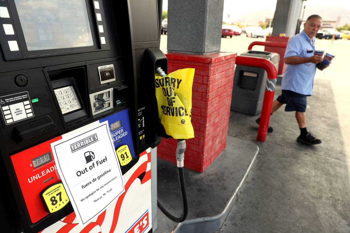 Gas pumps sit empty at the Terrible's on East Bonanza Road and North Lamb Boulevard in Las Vega ...