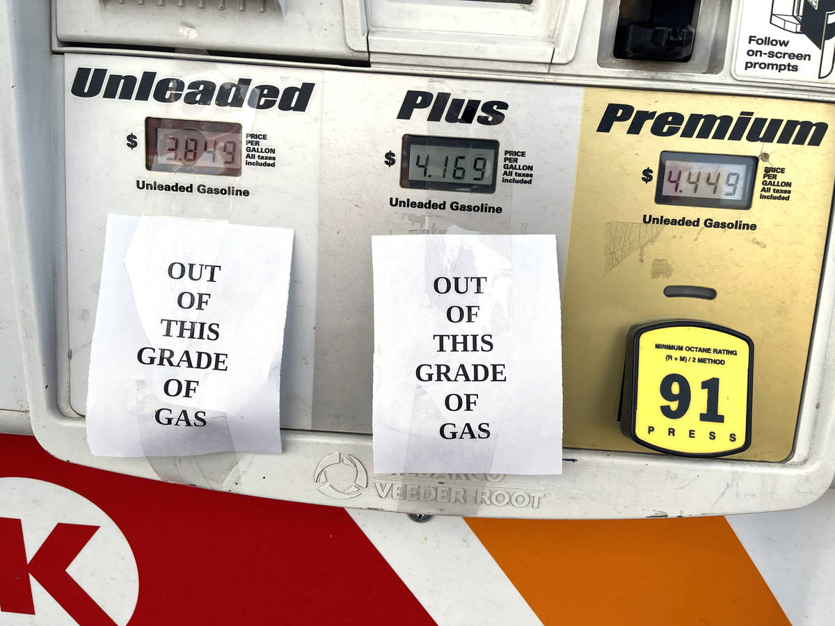Regular and plus grades are empty at the Circle K gas station on East Bonanza Road and North La ...
