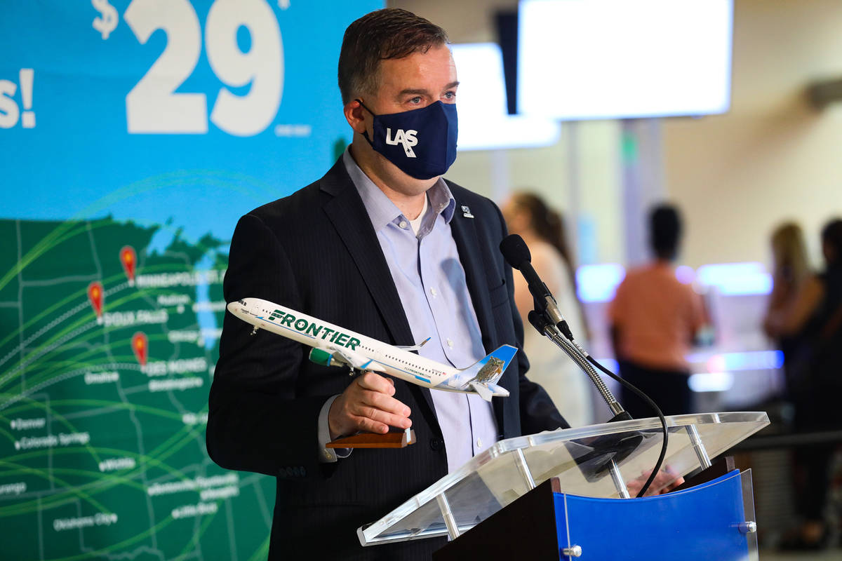 Chris Jones, chief marketing officer for McCarran International Airport, announces that five ne ...