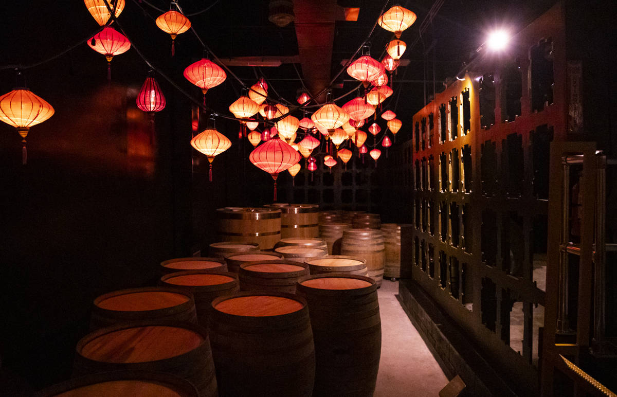 Barrels are pictured during a tour of Lost Spirits Distillery, an immersive experience along wi ...