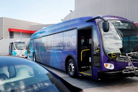 The Proterra Catalyst electric bus on display during the Clean Energy and Transportation Summit ...