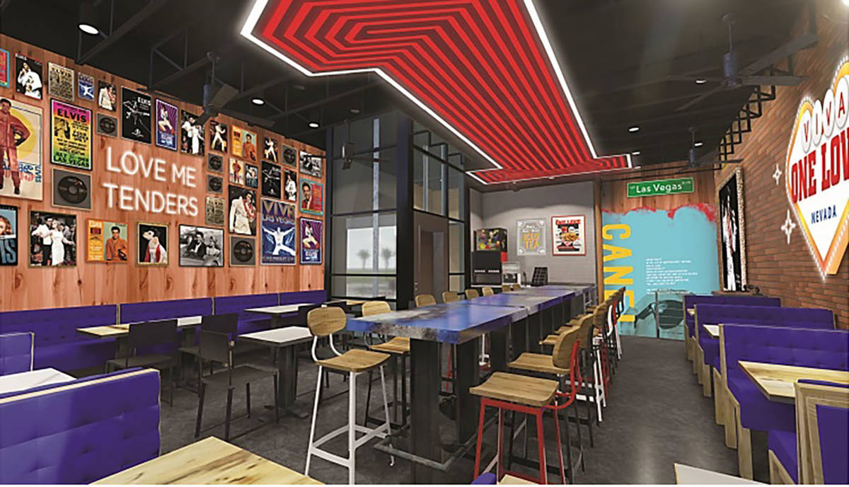 The planned interior of the Raising Cane's on the Strip. (Raising Cane's)