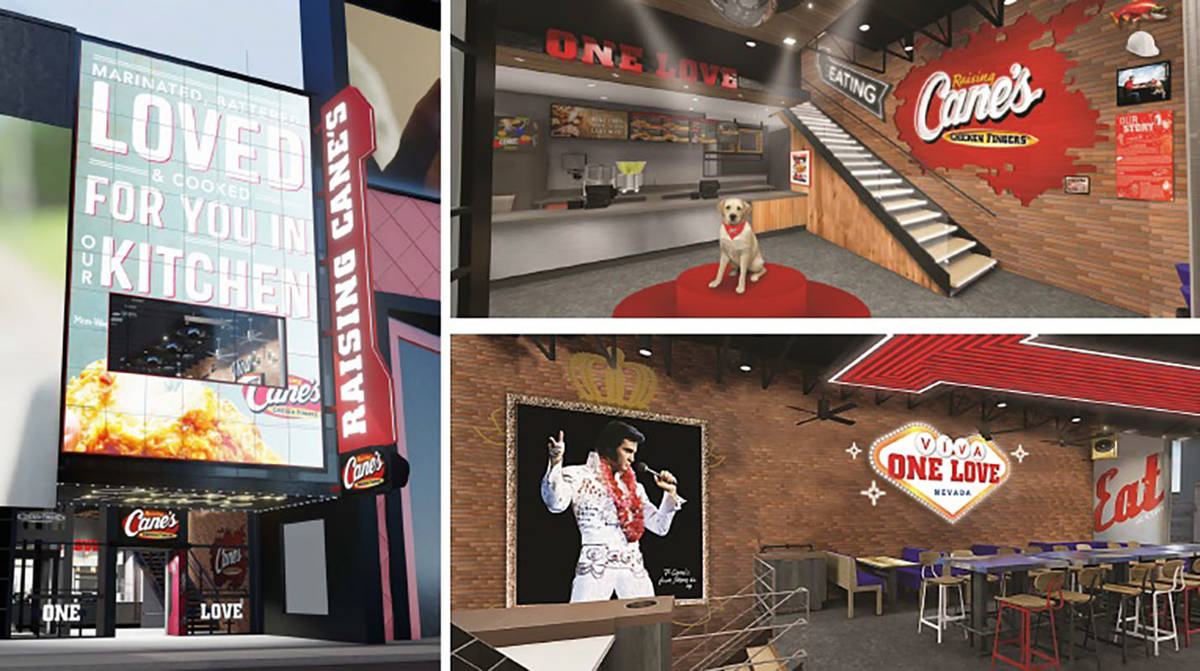 The exterior video board planned for Raising Cane's on the Strip. (Raising Cane's)