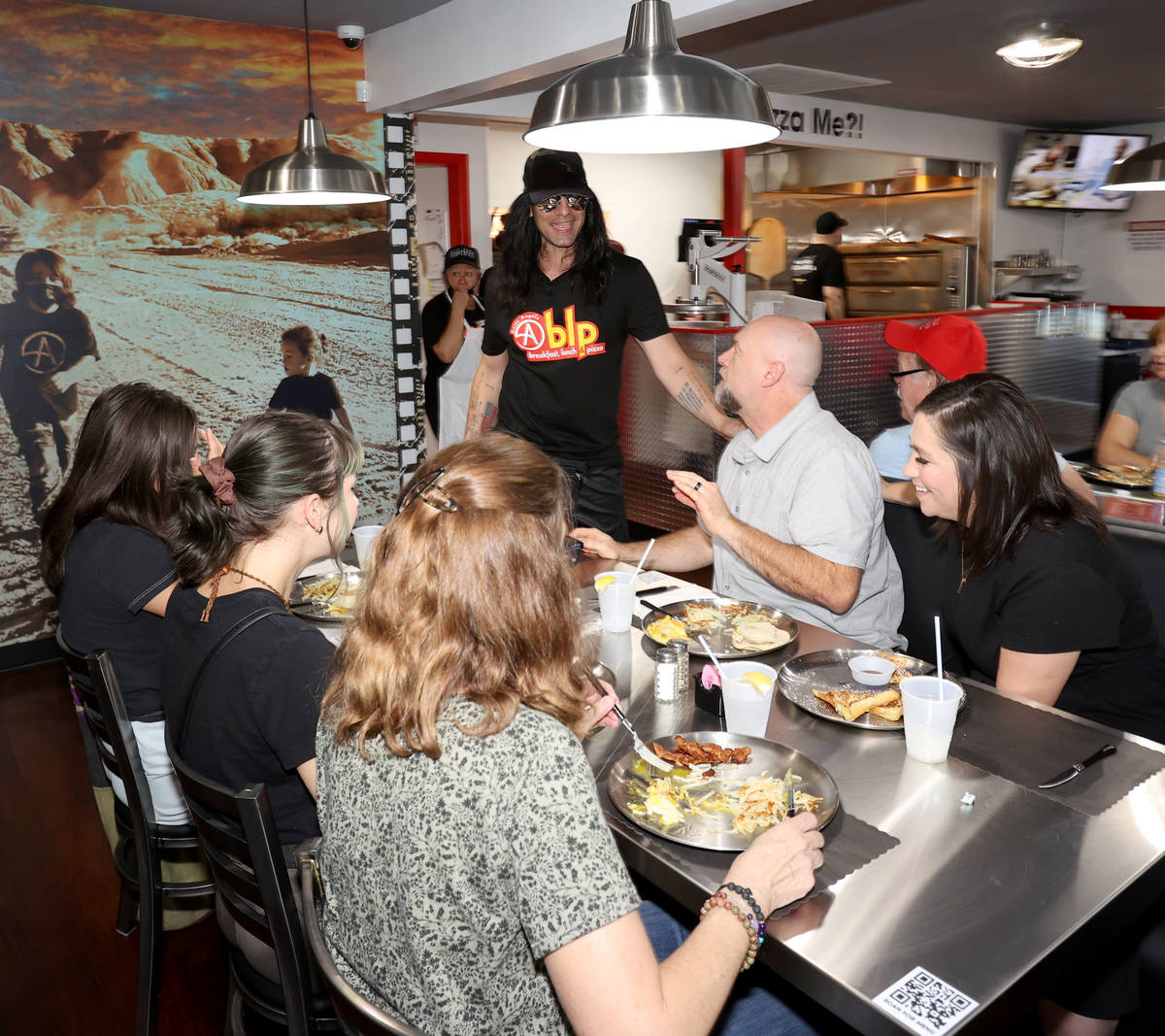 Criss Angel greets guests at his new restaurant, CABLP, in Overton during the grand opening Fri ...