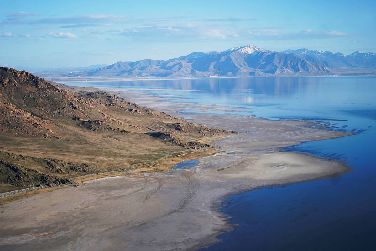 The Great Salt Lake recedes from Anthelope Island on May 4, 2021, near Salt Lake City. (AP Pho ...