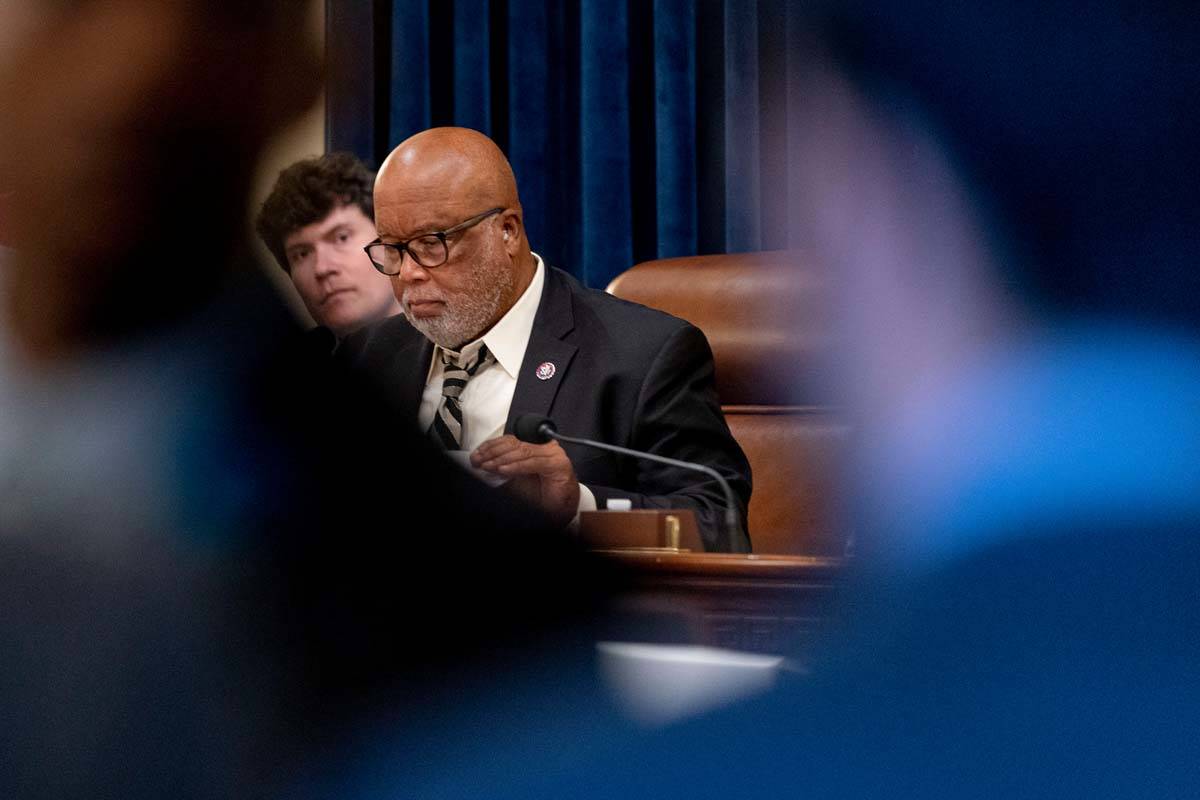 Chairman Rep. Bennie Thompson, D-Miss., meets with the select committee on the Jan. 6 attack as ...