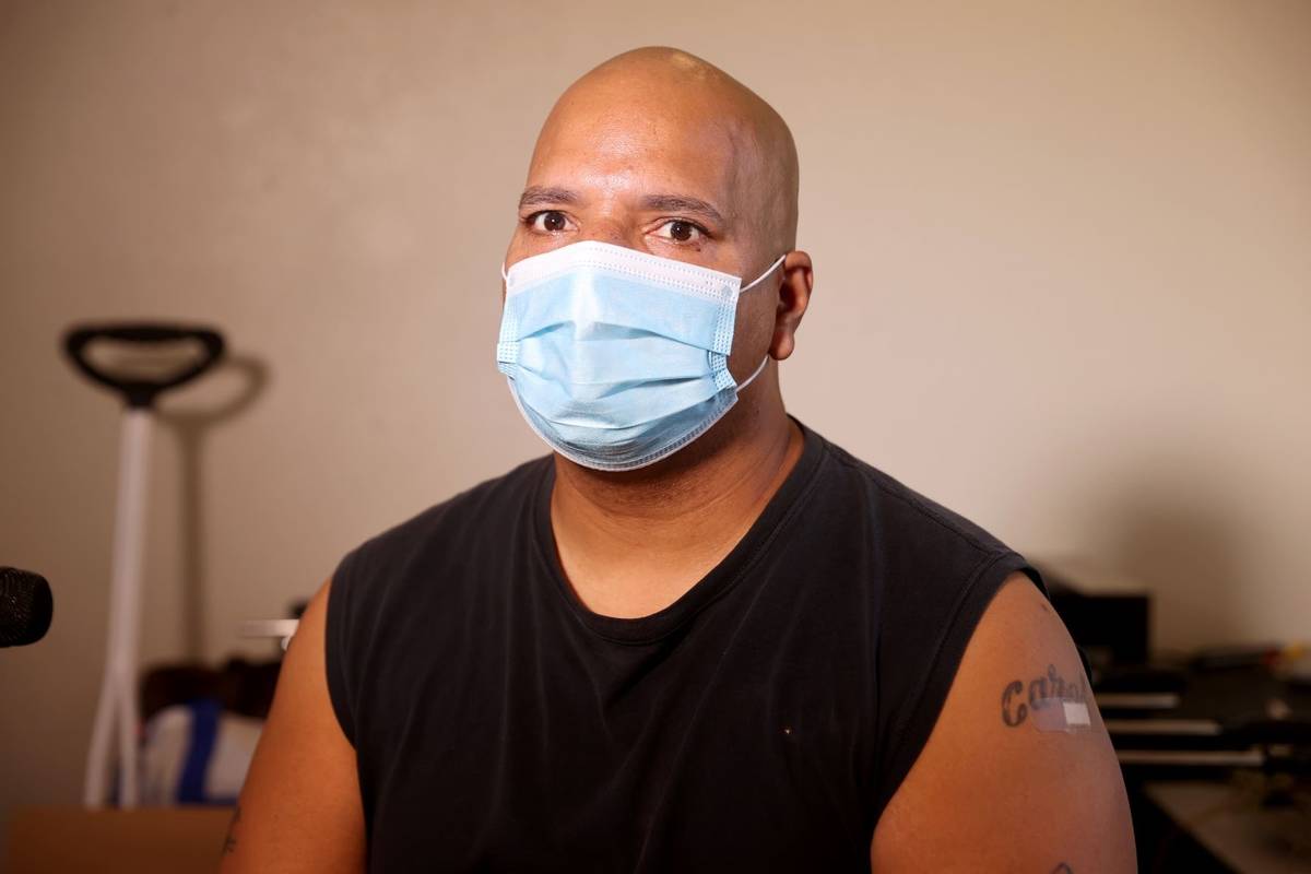 Resident Anthony DeJesus after receiving his vaccine during a FEMA surge team COVID-19 vaccinat ...