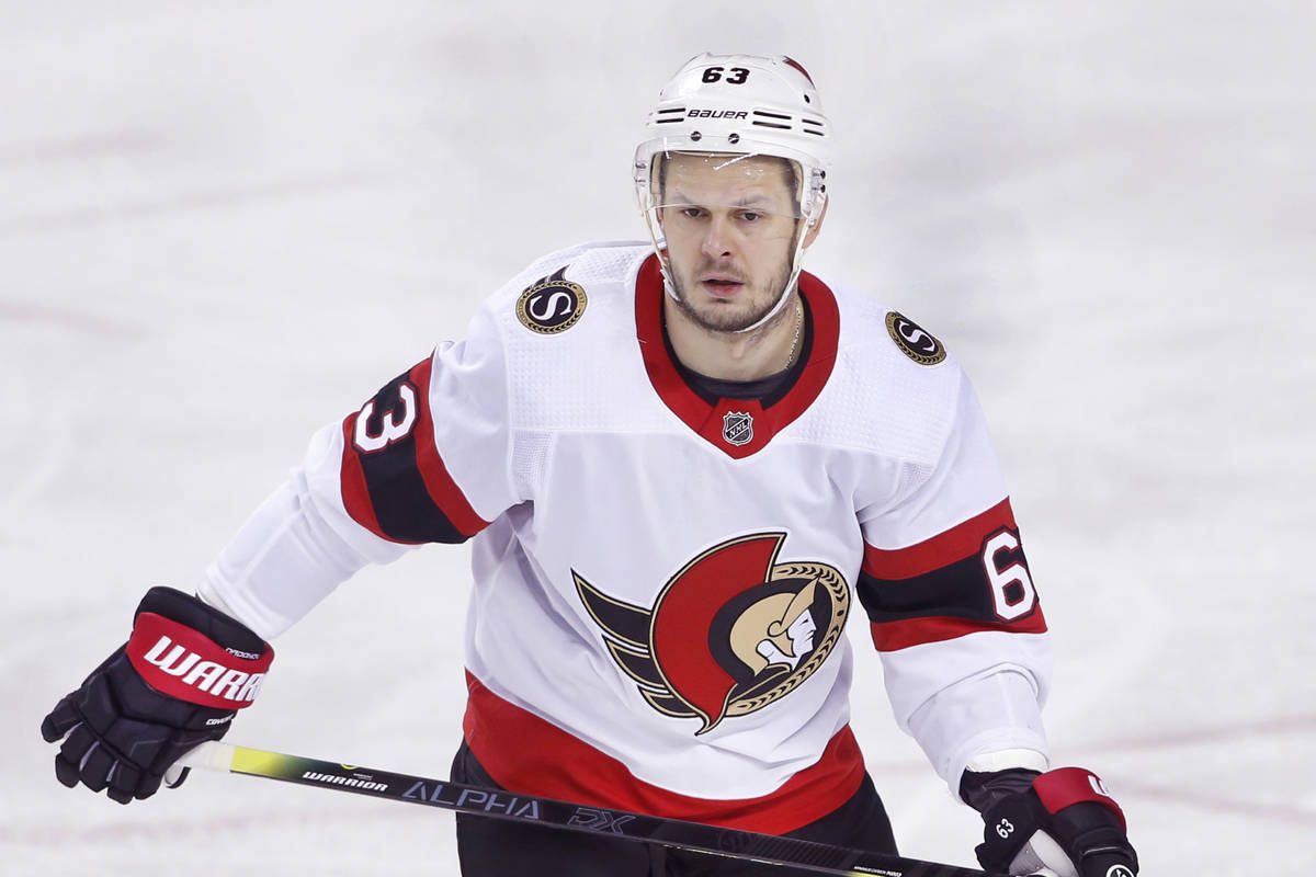 Ottawa Senators player Evgenii Dadonov, from Russia, during an NHL hockey game, Monday, April 1 ...