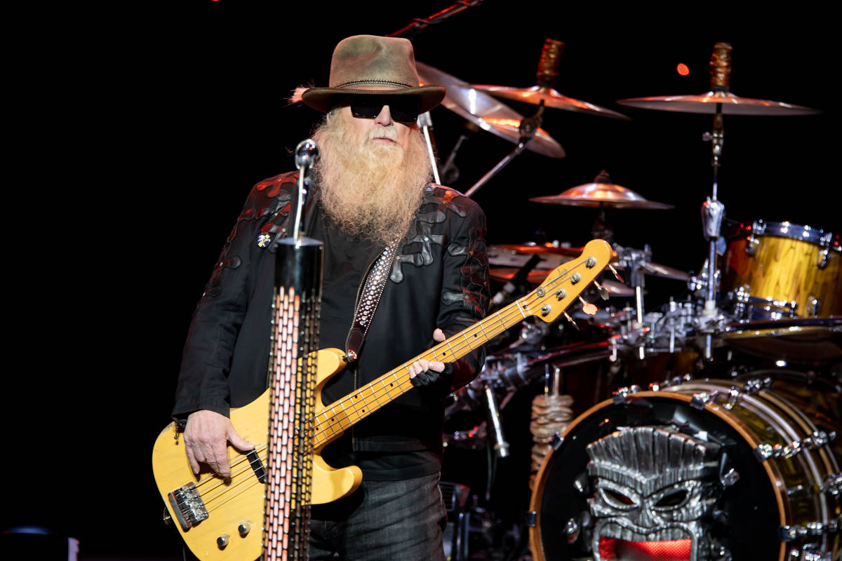 Dusty Hill of ZZ Top plays during the group's opening of an eight-show extended engagement at T ...