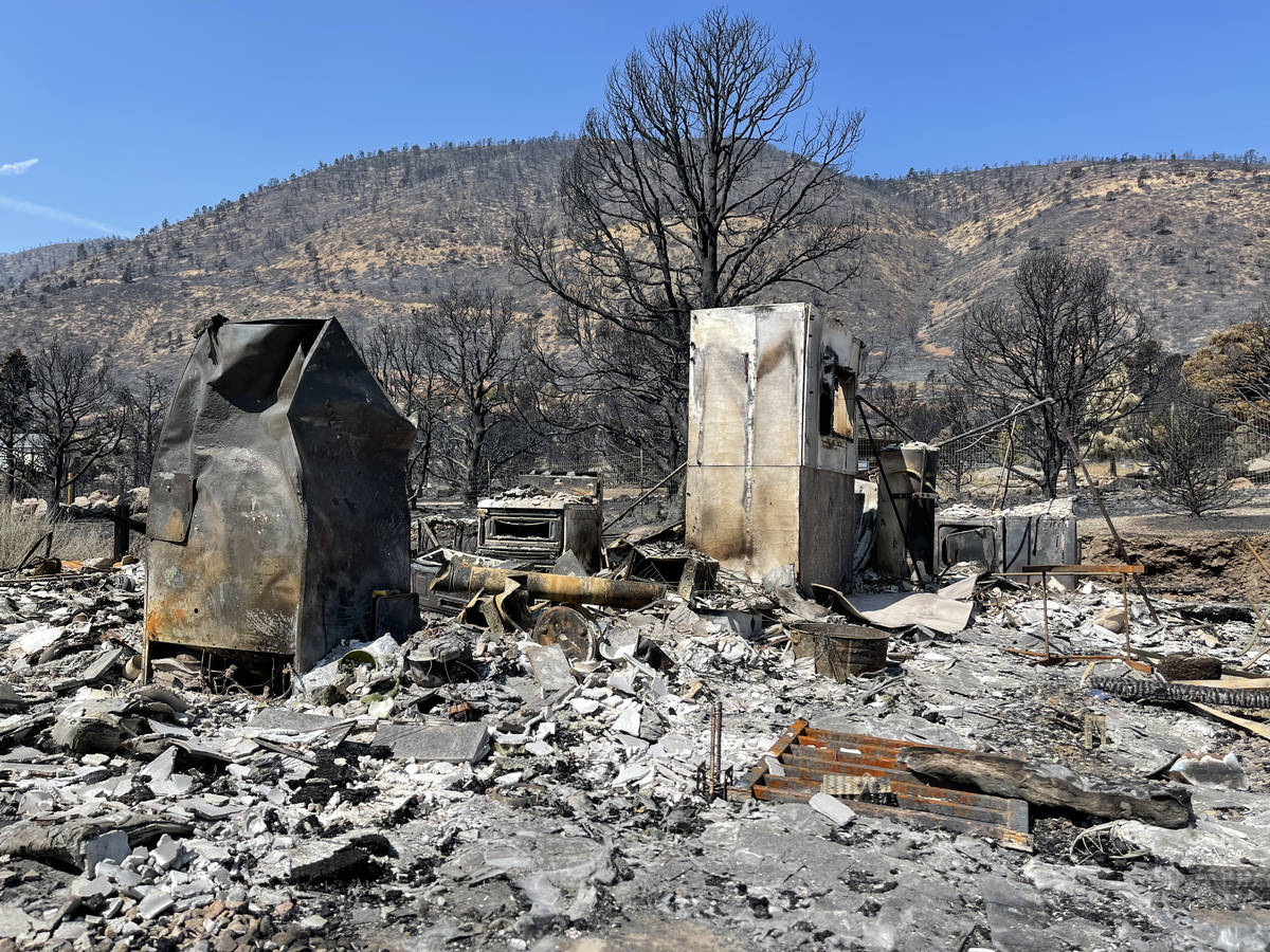 The remains of a modular home in Gardnerville, NV destroyed in the Tamarack Fire. July 28, 2021 ...