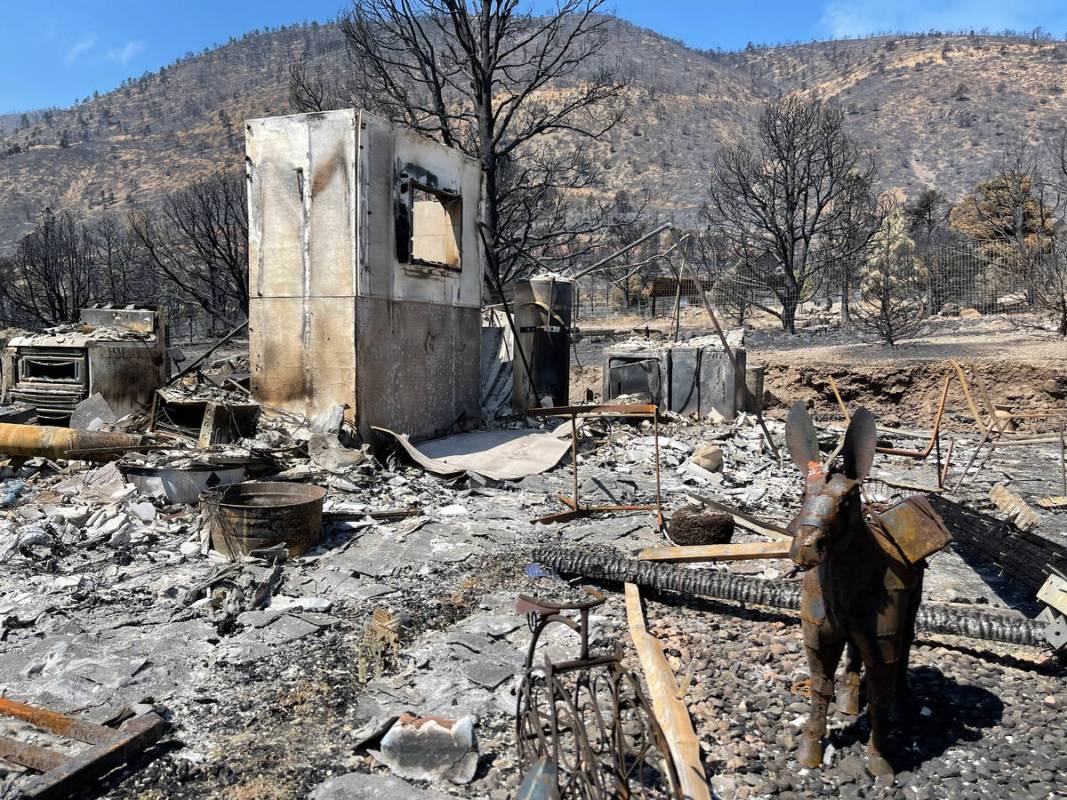 Remains of destroyed home consumed by the Tamarack Fire in Gardnerville, NV. July 28, 2021. (Bi ...