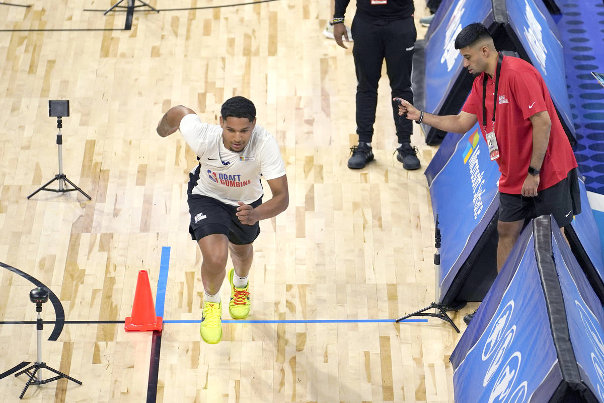 Daishen Nix participates in the NBA Draft Combine at Wintrust Arena Tuesday, June 22, 2021, in ...