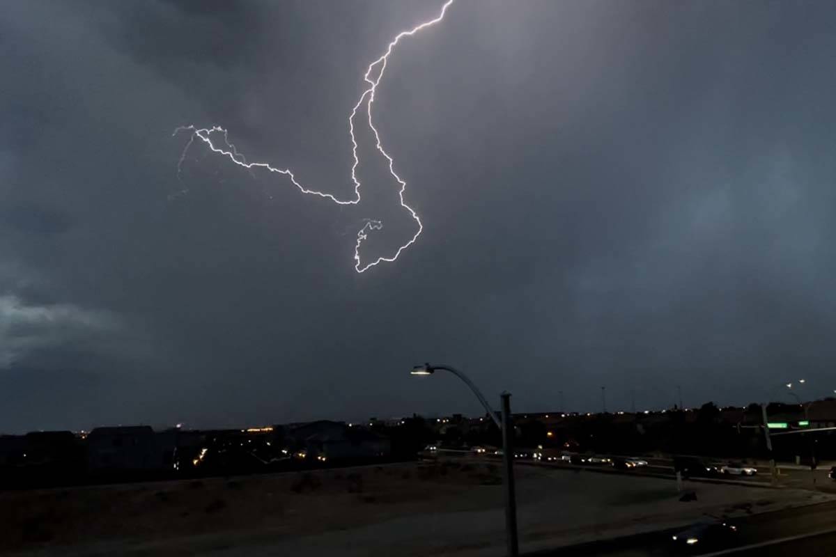 Lightning over Henderson near St. Rose Parkway, Thursday, July 30, 2021. (Jennifer Le)
