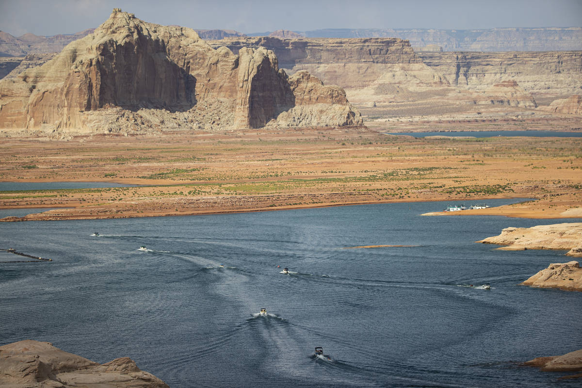 Boats and other watercraft are pictured near the Wahweap Marina at Lake Powell in the Glen Cany ...
