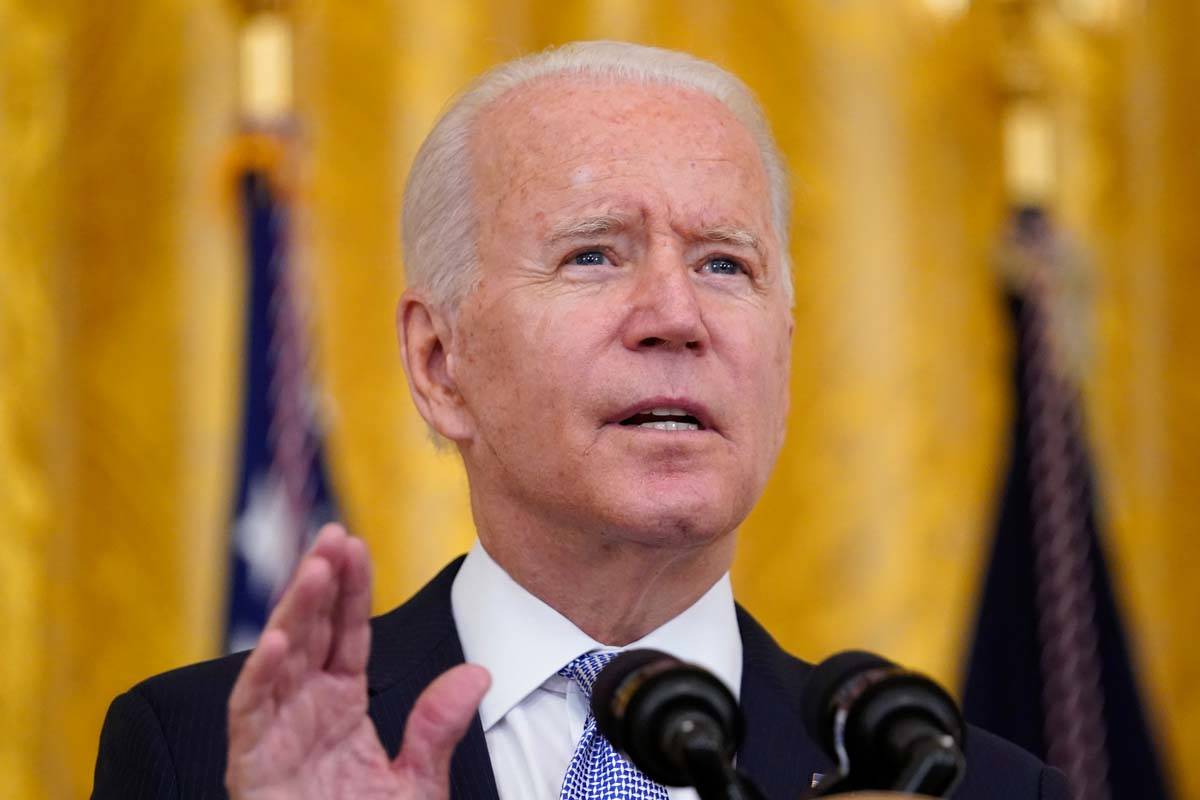 President Joe Biden speaks about COVID-19 vaccine requirements for federal workers in the East ...