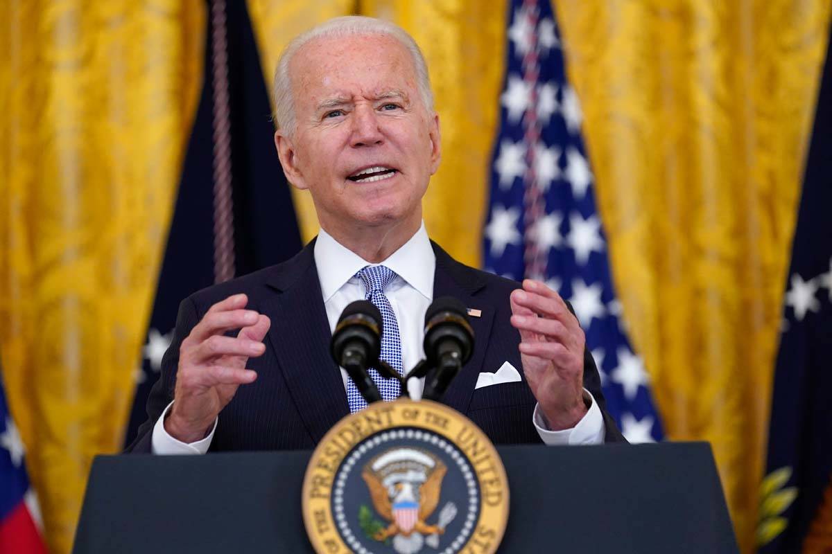 President Joe Biden speaks about COVID-19 vaccine requirements for federal workers in the East ...