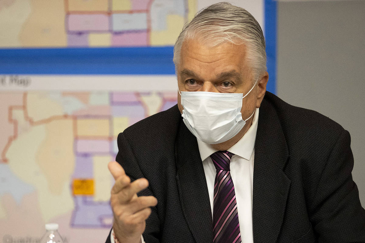 Nevada Governor Steve Sisolak speaks during a briefing on the COVID-19 surge and response, with ...