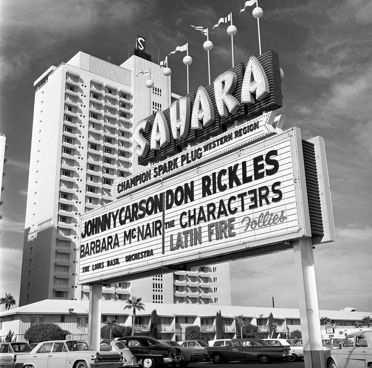 The marquee for Johnny Carson and Don Rickles at The Sahara on Nov. 15, 1967, in Las Vegas. (Ro ...
