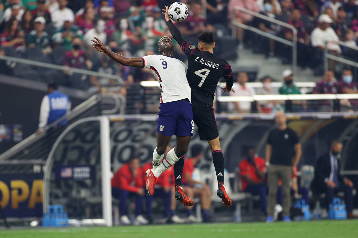 United States forward Gyadi Zardes (9) and Mexico defender Edson Alvarez battle for the ball du ...