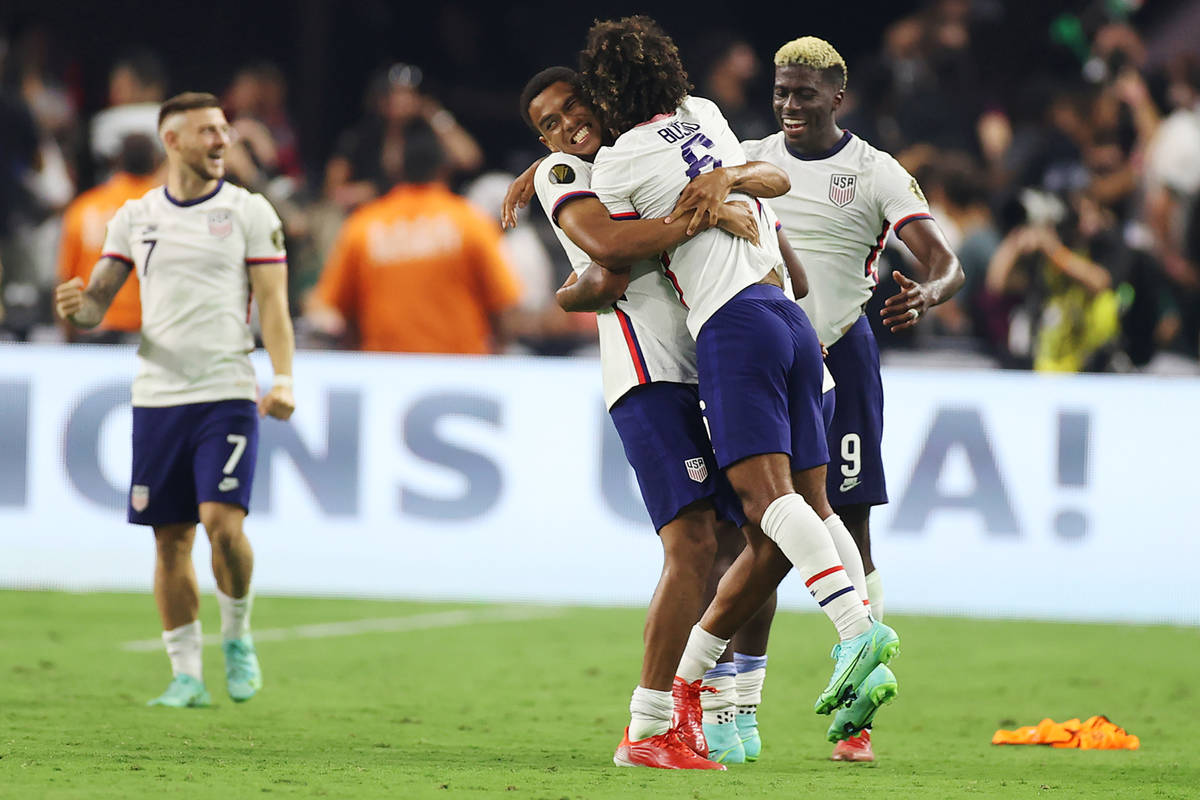 United States defender Reggie Cannon (2), midfielder Gianluca Busio (6), and forward Gyadi Zard ...