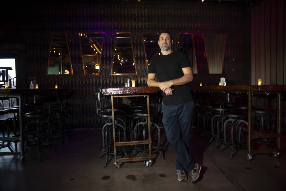 Bar manager Carlos Sanchez poses for a portrait at The Usual Place music venue in Las Vegas, Fr ...