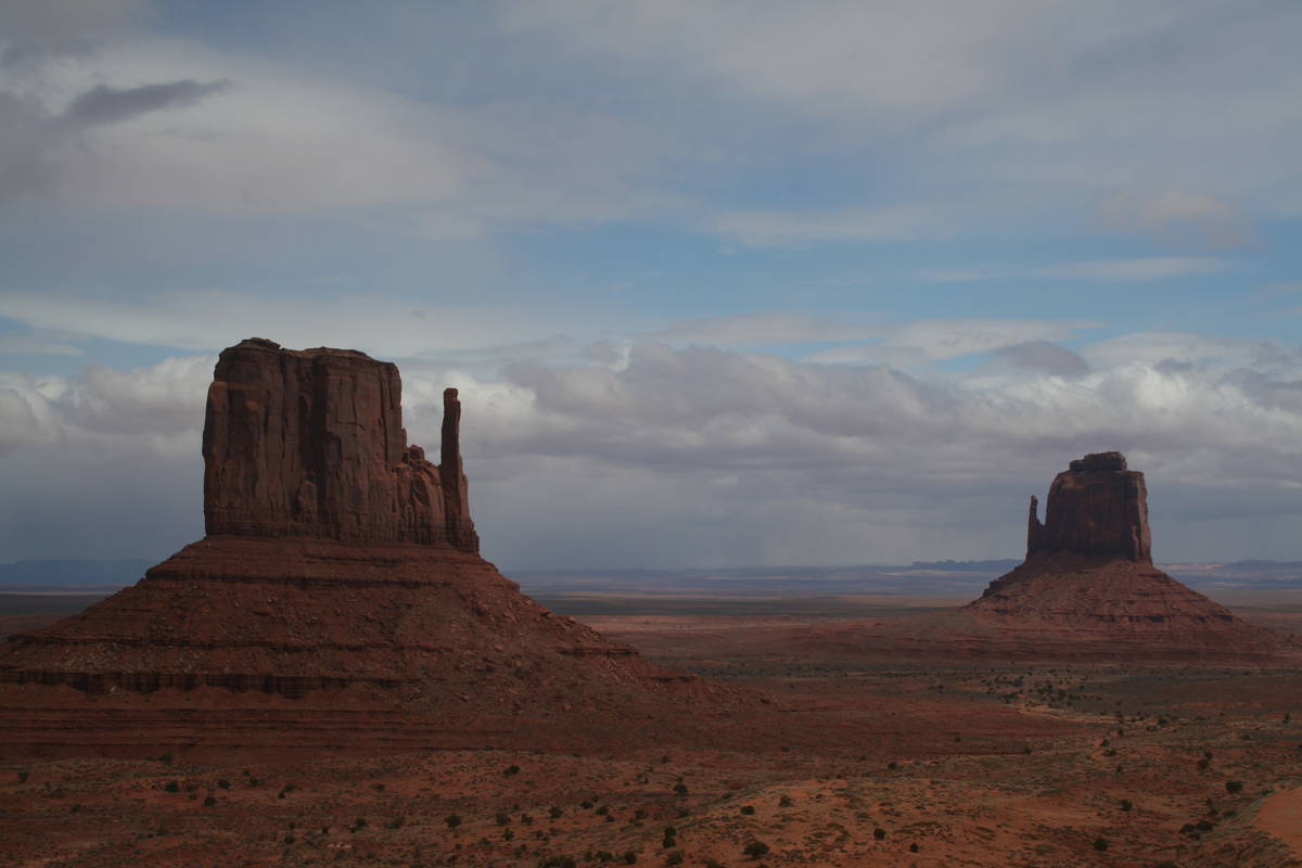 Monument Valley Navajo Tribal park is famous for its unique rock formations, such as The Mitten ...