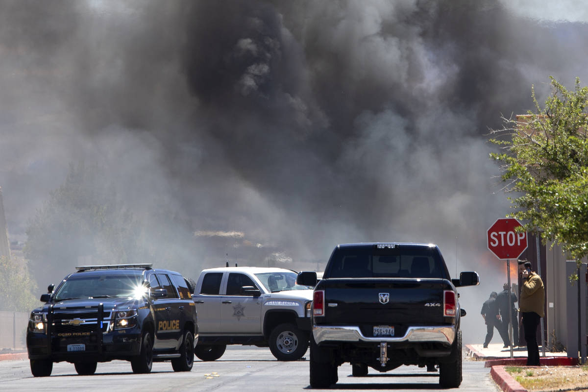 A fire occurs at Central Church following Nevada Highway Patrol trooper Micah May's memorial se ...