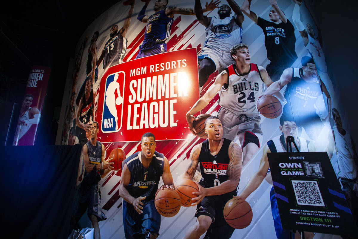 An illustration for the NBA Summer League is seen at the Thomas & Mack Center in Las Vegas ...