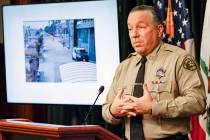 In this Sept. 17, 2020 file photo, Los Angeles County Sheriff Alex Villanueva comments on the i ...