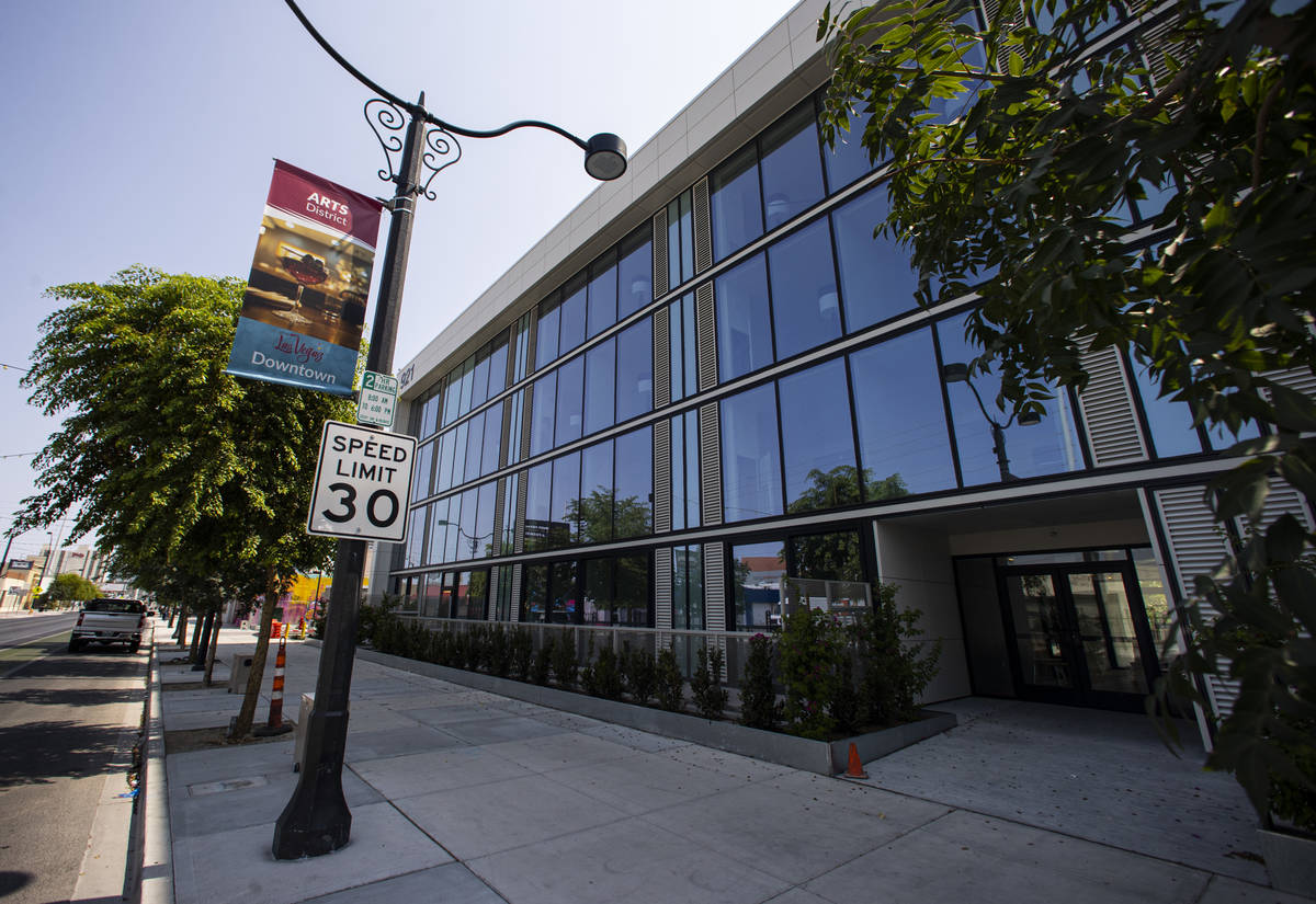 An exterior view of The English Hotel, which is under-construction in Las Vegas' Arts District, ...