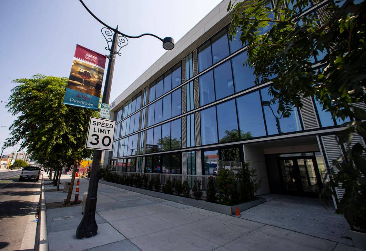 An exterior view of The English Hotel, which is under-construction in Las Vegas' Arts District, ...