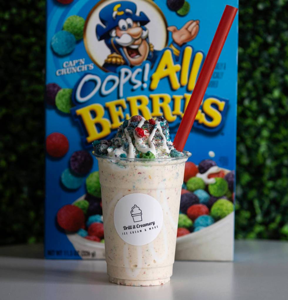 Drilled Shake, fruity pebbles, fruit loops trapped with marshmallow sauce and all berries is di ...