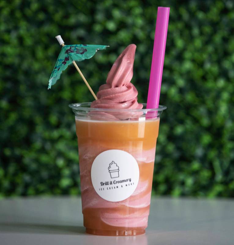 Strawberry pina colada dole float is displayed at Drill It Creamery in Las Vegas. (Bizuayehu Te ...