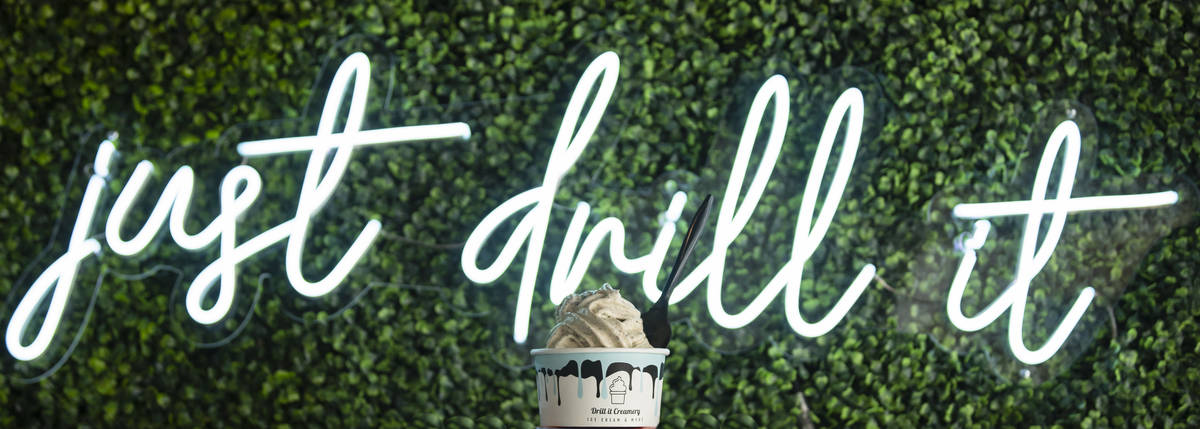 Cinnamon Toast Crunch and Oreo's drilled swirl ice cream is displayed at Drill It Creamery in L ...