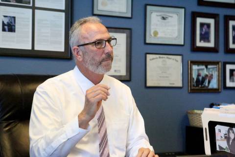 Clark County District Attorney Steve Wolfson in his office in May 2019. (Michael Quine/Las Vega ...