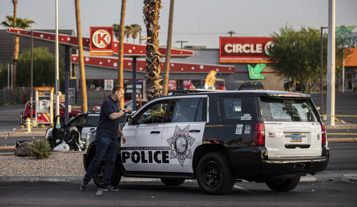 Las Vegas Metropolitan Police investigate a homicide at East Charleston Boulevard and South Mar ...