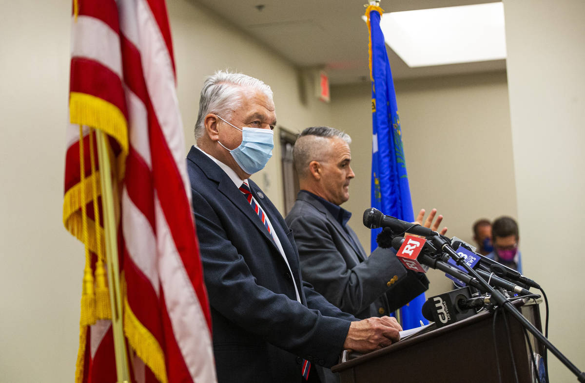 Gov. Steve Sisolak provides an update on COVID-19 in Nevada at the Sawyer Building in Las Vegas ...