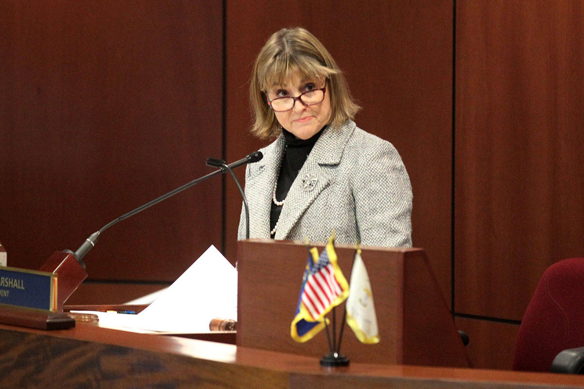 Lt. Gov. Kate Marshall presides over the Senate the Legislative Building in Carson City on the ...