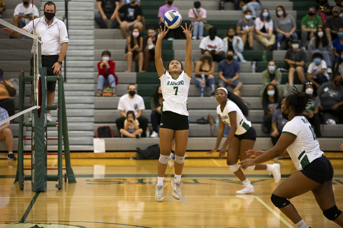 Jan Marie Duhaylungsod (7) jumps to set during their high school volleyball game against Wester ...