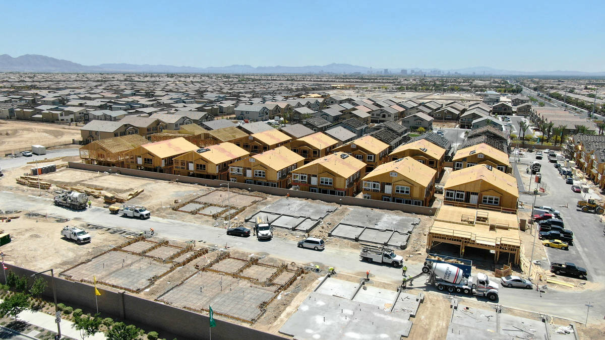 An aerial view of housing developments near North Decatur Boulevard and Farm Road in North Las ...