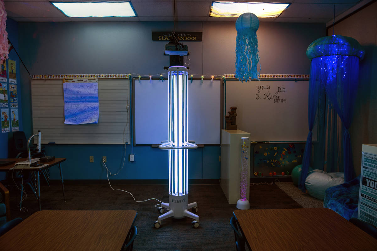 An R-Zero 372 Arc UV-C system sanitizes a room at Kesterson Elementary School as the Clark Coun ...