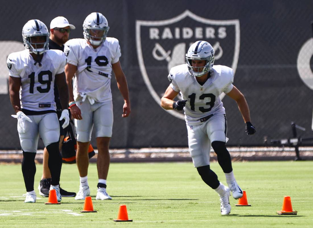 Raiders wide receiver Hunter Renfrow (13) runs through drills during training camp at Raiders H ...