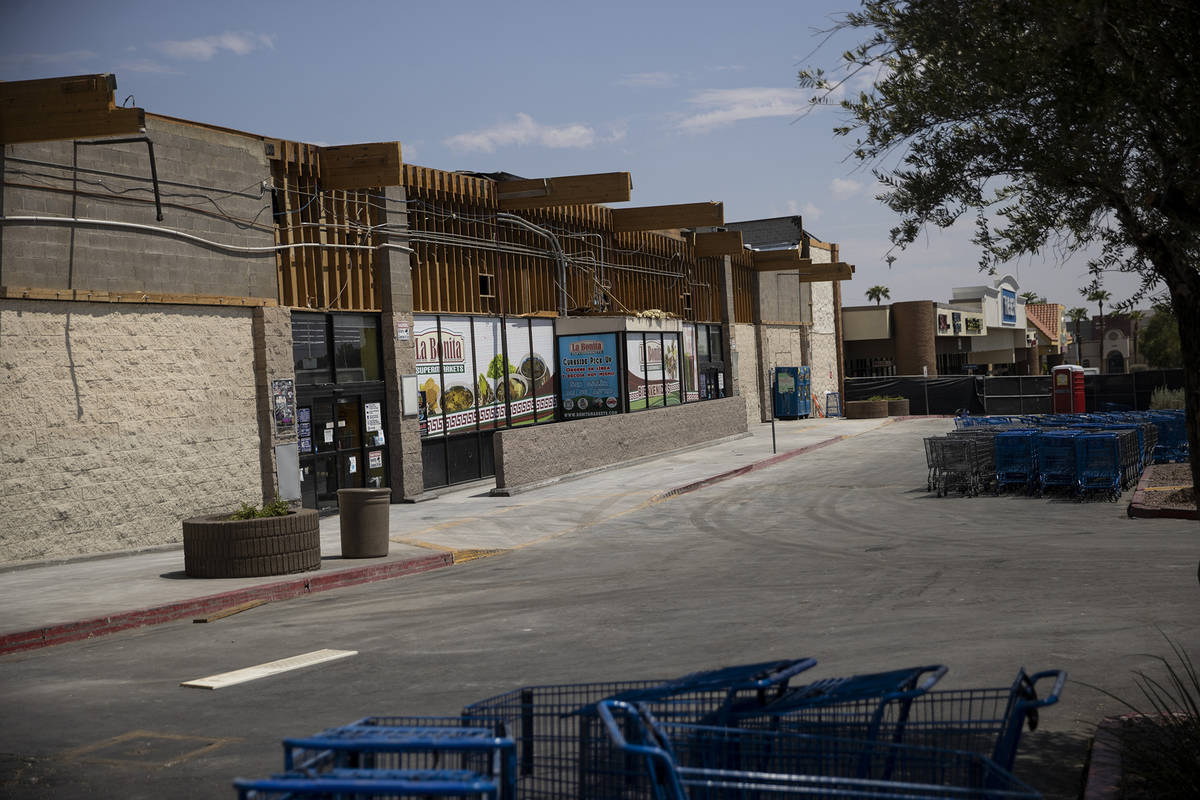 La Bonita supermarket, 2500 Desert Inn Road, remains closed after a part of the structure colla ...