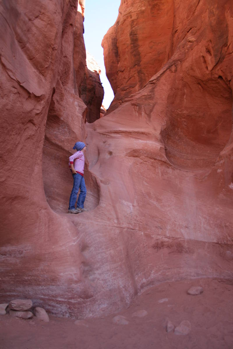 The mouth of Peek-A-Boo Canyon can only be reached by scrambling up the sandstone. (Deborah Wall)