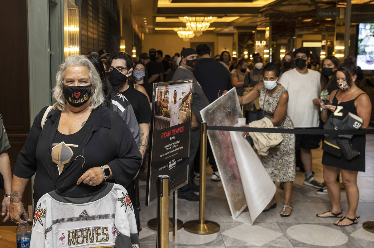 Fans wait in line to meet former Golden Knights player Ryan Reaves during a Send-Off Party at P ...