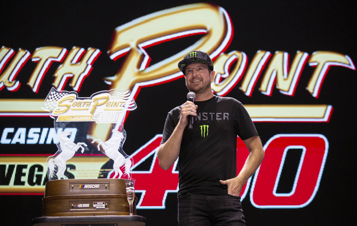 Kurt Busch, a NASCAR driver from Las Vegas, does a fan event celebrating his 2020 South Point 4 ...