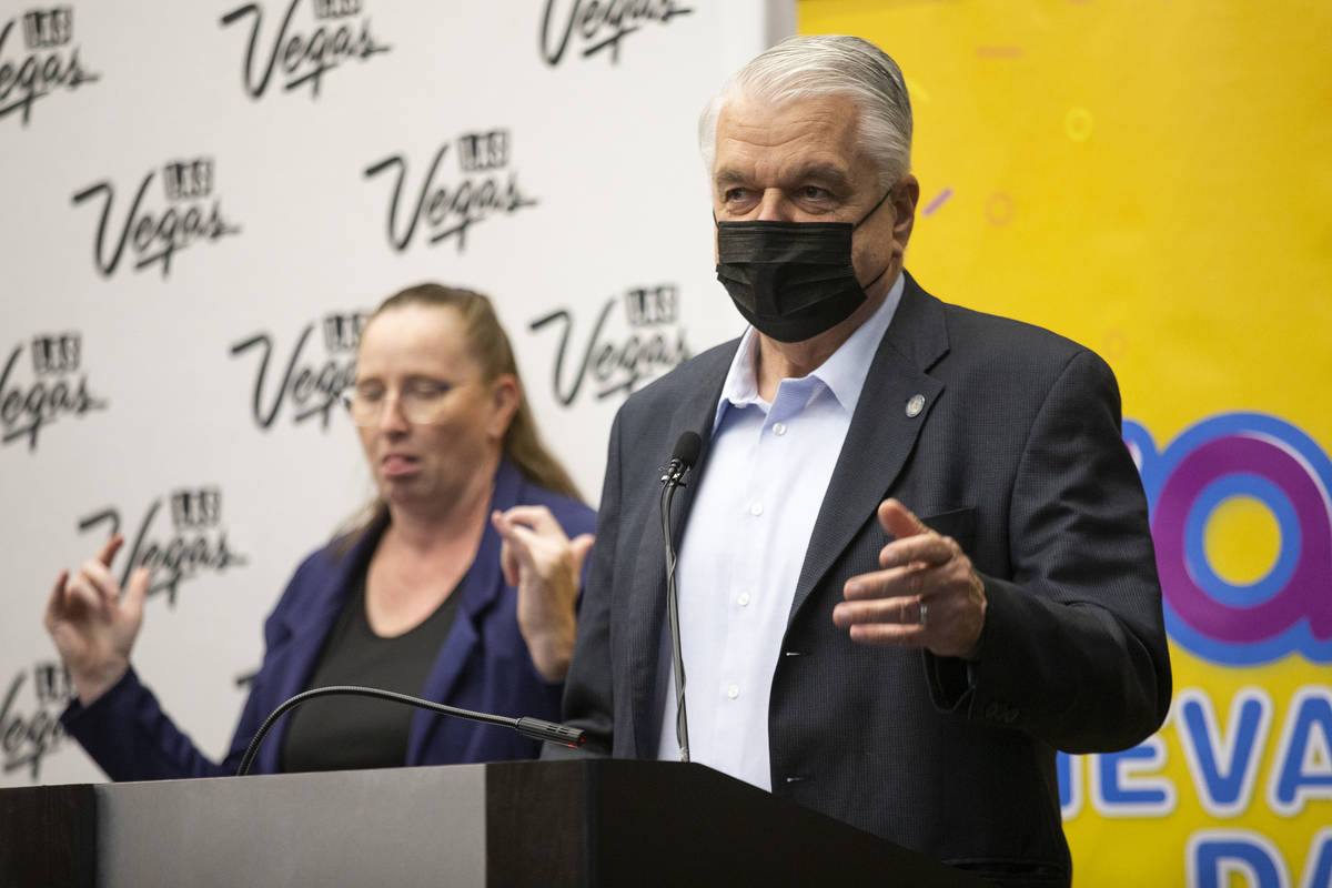 Gov. Steve Sisolak speaks during the final Vax Nevada Days winner announcement at the Las Vegas ...