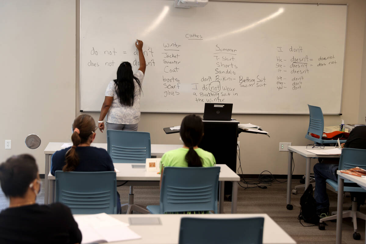 People take an English-as-a-second-language class at the East Las Vegas Library Monday, Aug. 9, ...